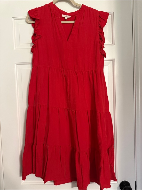 entro Dresses & Skirts - entro Red Tiered Flutter Sleeve Midi Dress